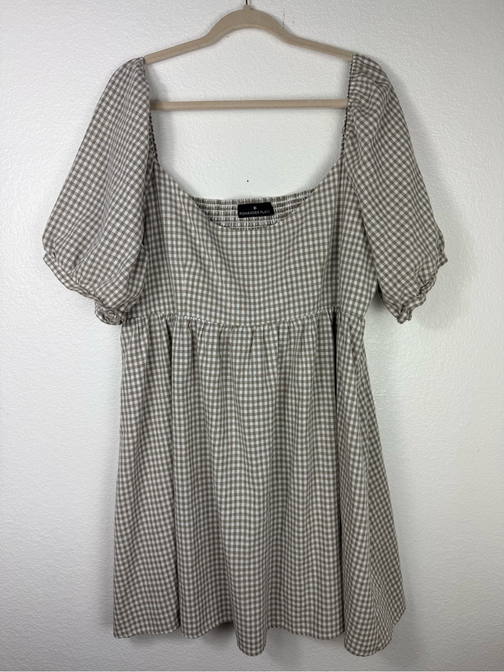 Pomander Place Abigail Gingham Mini Dress Tan Puff Sleeve Smocked Tuckernuck XXL